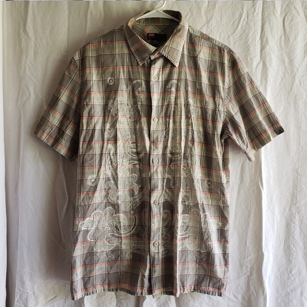 Diesel Button Front Plaid Short Sleeve Shirt